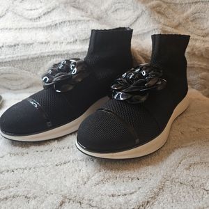 Chanel Black Knit and Patent Flowe Sock Sneakers US size 10